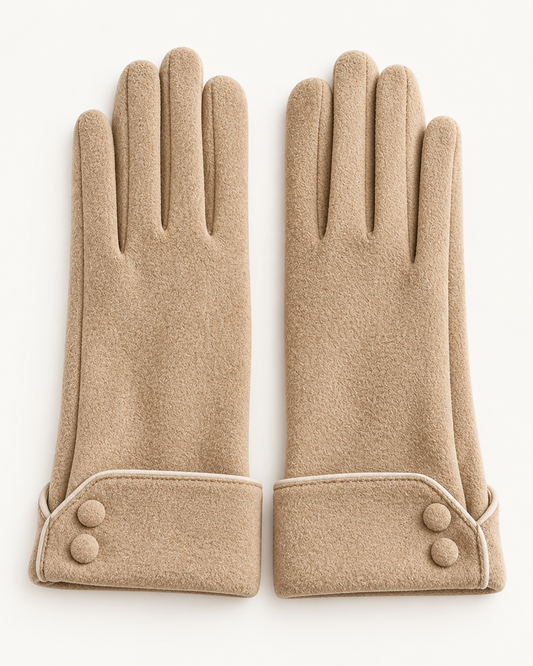 ELEXUA Damen-Handschuhe mit Zierknöpfen in Beige – Ansicht 2