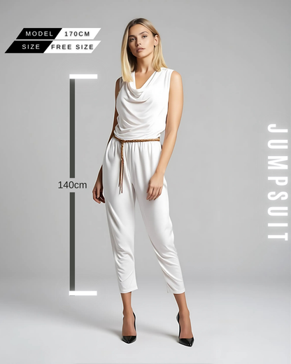 Jumpsuit mit Wasserfallausschnitt und Gürtel