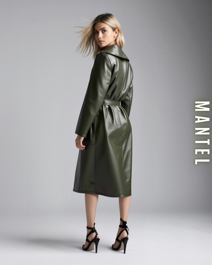 Eleganter Mantel – Leder-Optik und Bindegürtel