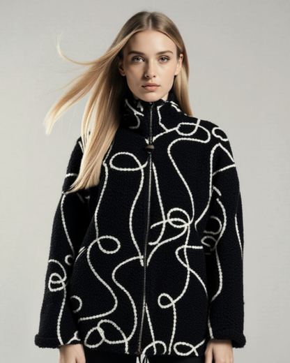 Gemusterte Kastenjacke mit Kapuze