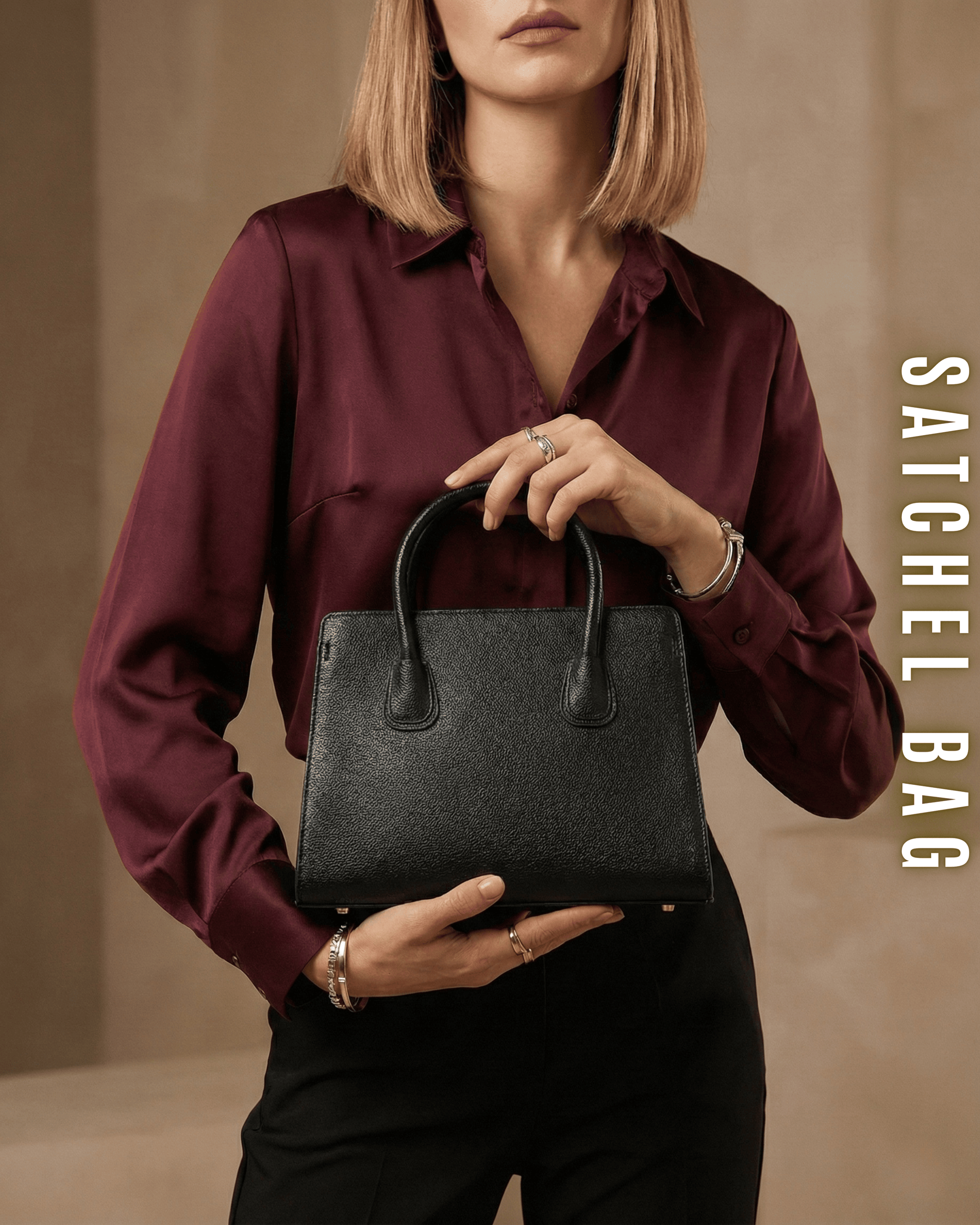 Eine Dame hält eine Stachel Tasche Rückseite in der Hand. Sale