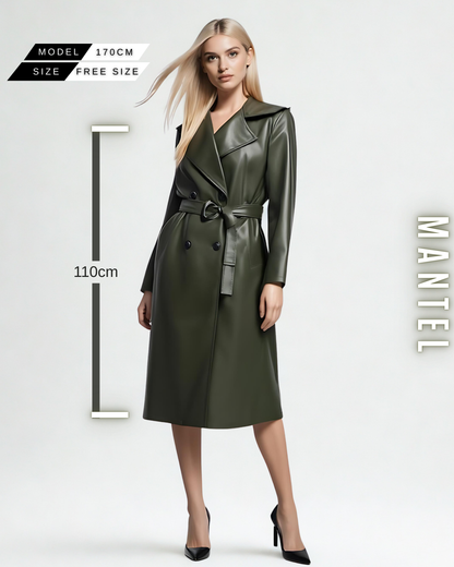 Eleganter Mantel – Leder-Optik und Bindegürtel