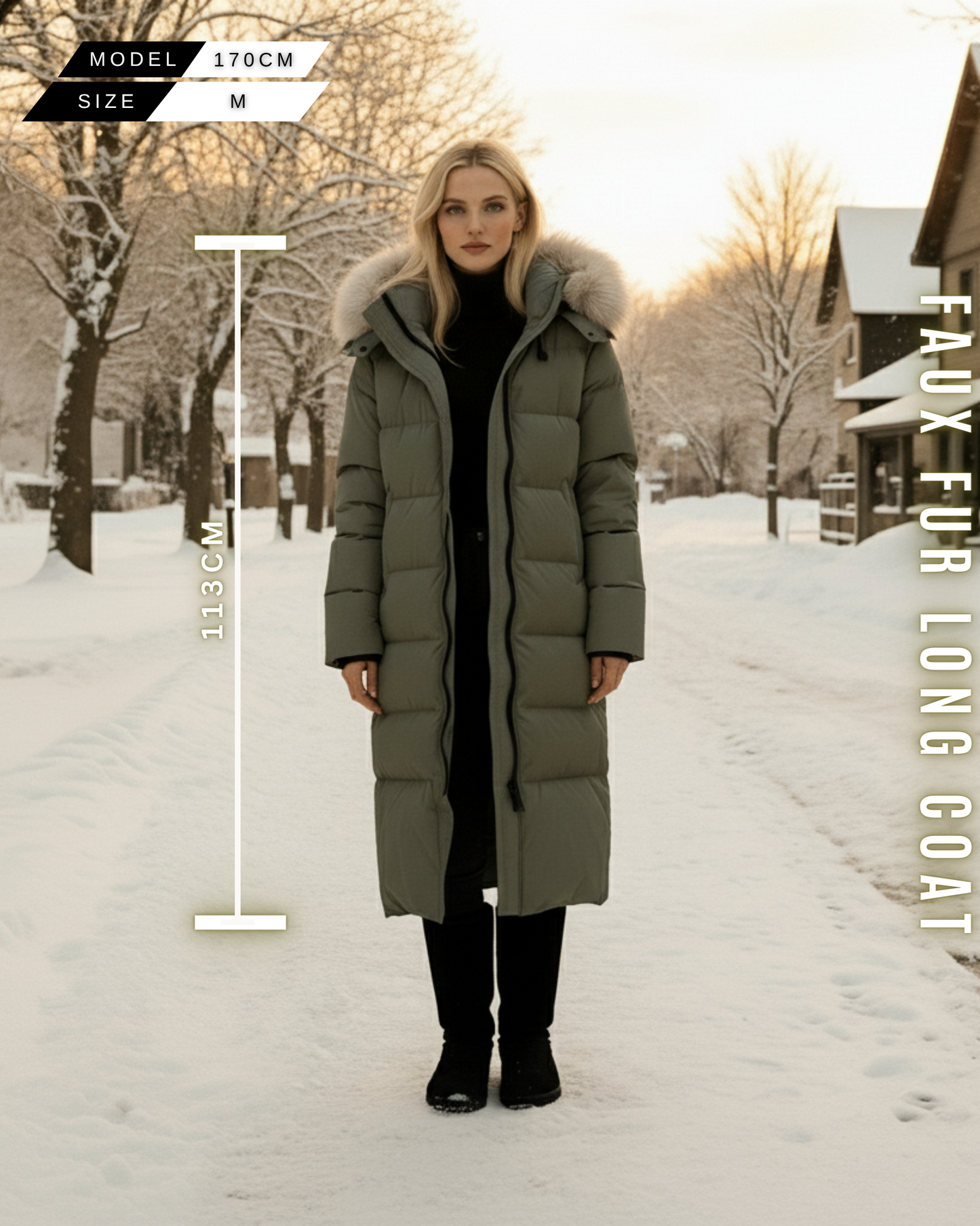 Langer Steppmantel "Arctic" - Kapuze