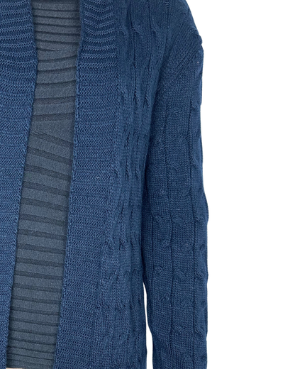 Langer Zopfstrick Cardigan mit Kapuze