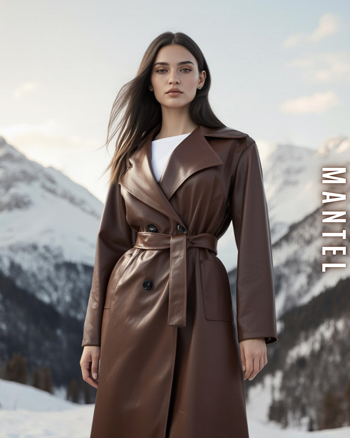 Eleganter Mantel – Leder-Optik und Bindegürtel