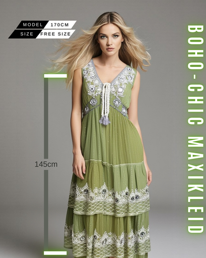 Boho Maxikleid – Perlen und Spiegel