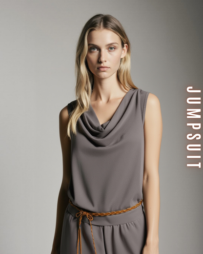 Jumpsuit mit Wasserfallausschnitt und Gürtel