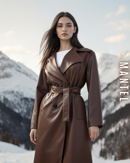 Eleganter Mantel – Leder-Optik und Bindegürtel