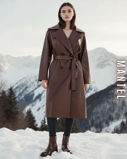 Eleganter Mantel – Leder-Optik und Bindegürtel