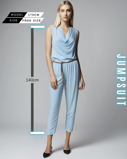 Jumpsuit mit Wasserfallausschnitt und Gürtel