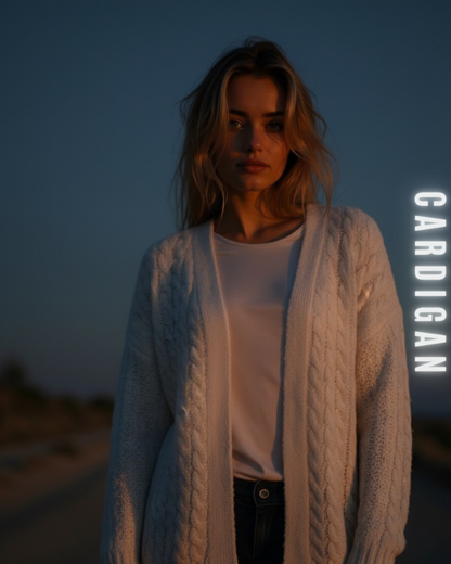 Langer Zopfstrick Cardigan mit Kapuze