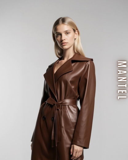 Eleganter Mantel – Leder-Optik und Bindegürtel
