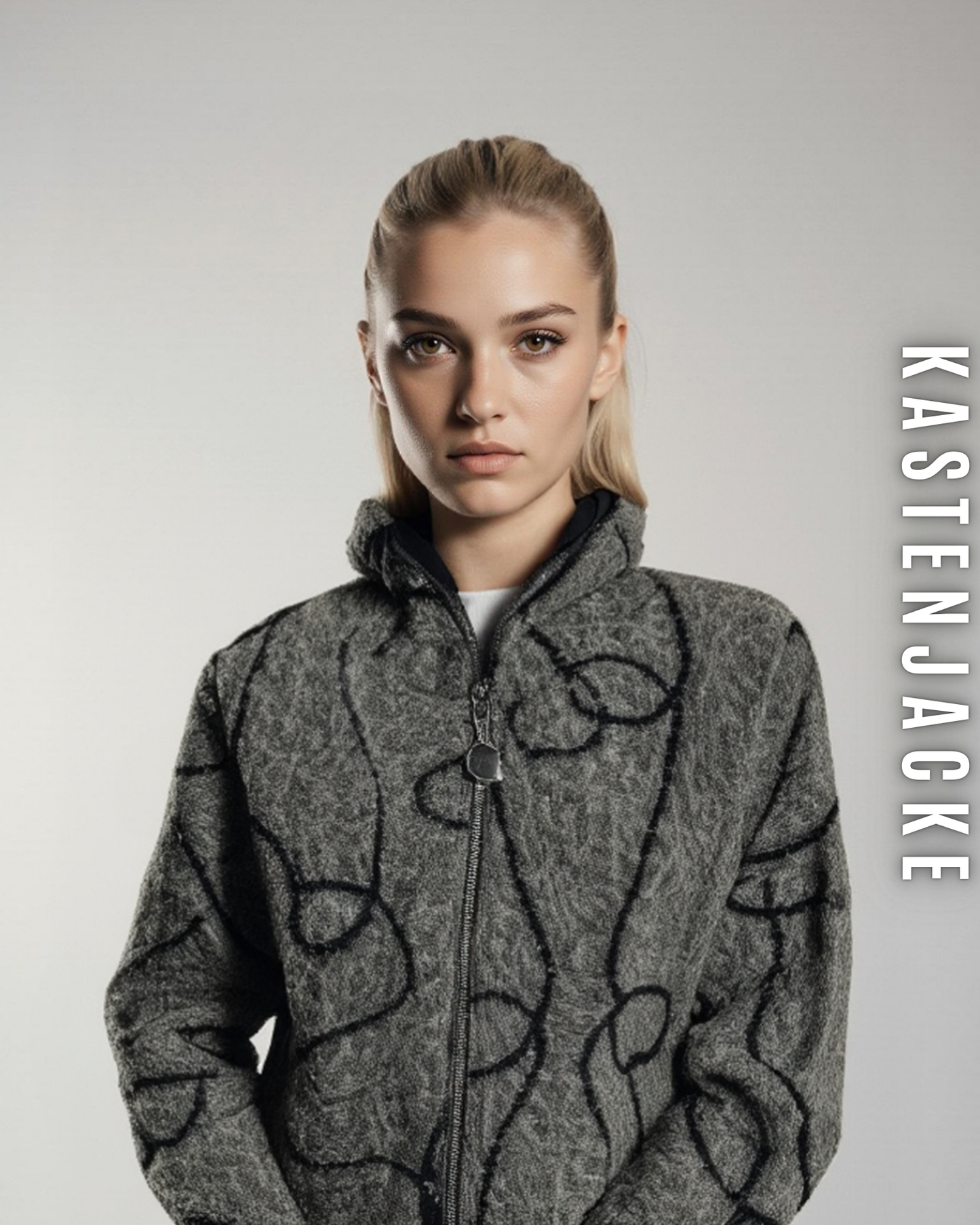 Gemusterte Kastenjacke mit Kapuze