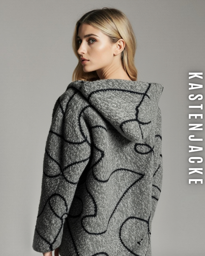 Gemusterte Kastenjacke mit Kapuze