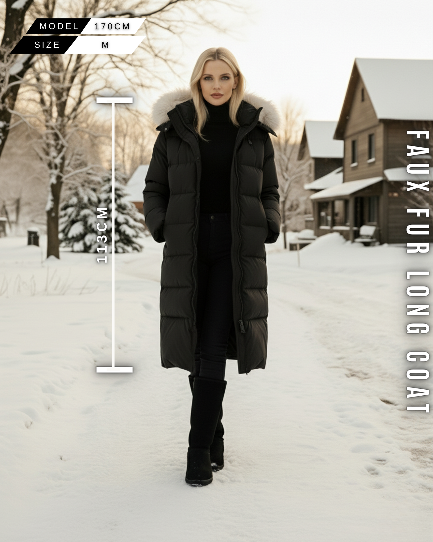 Langer Steppmantel "Arctic" - Kapuze