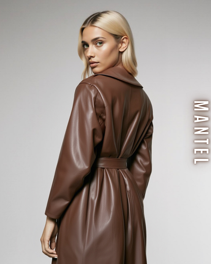 Eleganter Mantel – Leder-Optik und Bindegürtel