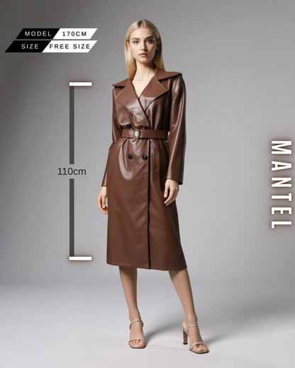 Eleganter Mantel – Leder-Optik und Bindegürtel