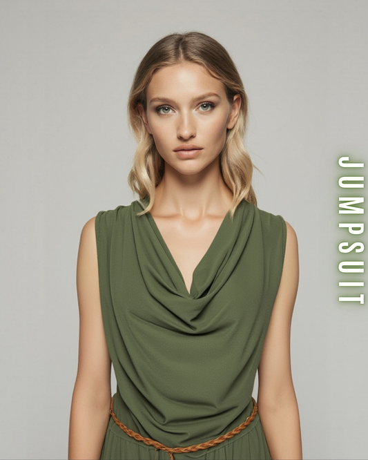 Jumpsuit mit Wasserfallausschnitt und Gürtel