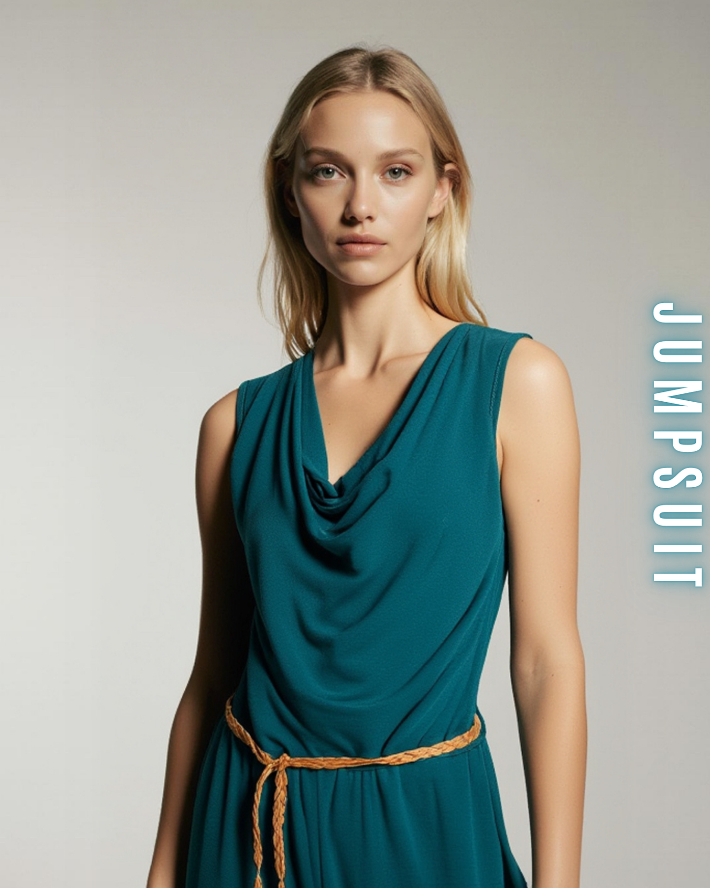 Jumpsuit mit Wasserfallausschnitt und Gürtel