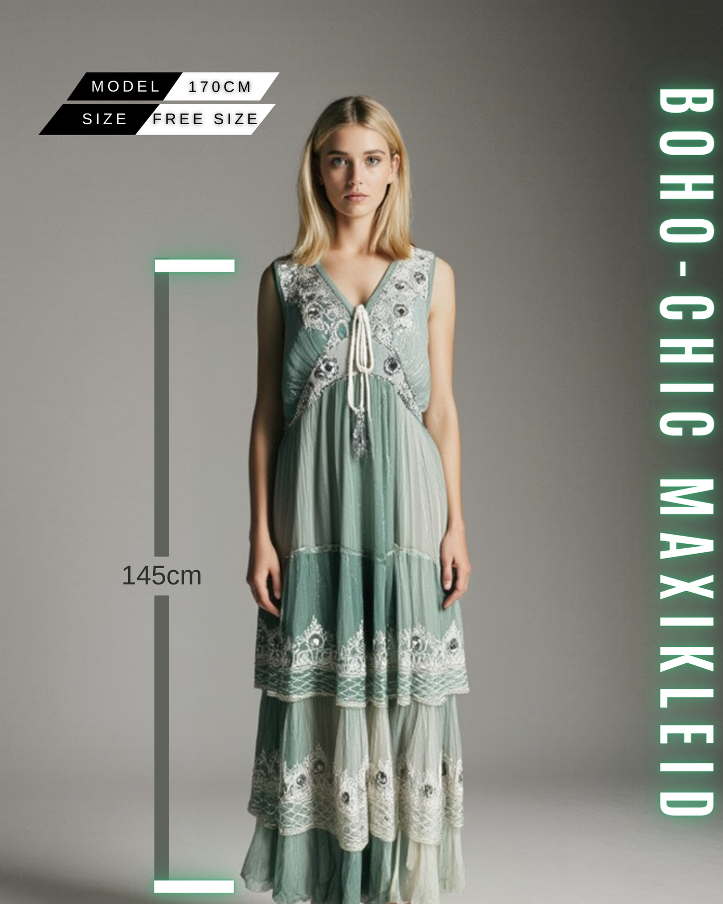 Boho Maxikleid – Perlen und Spiegel