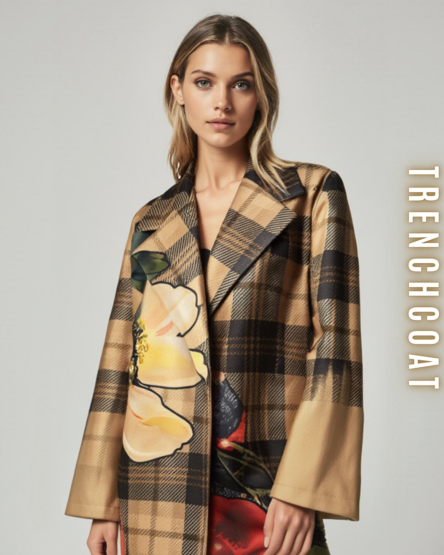 Gemusterter langer Trenchcoat