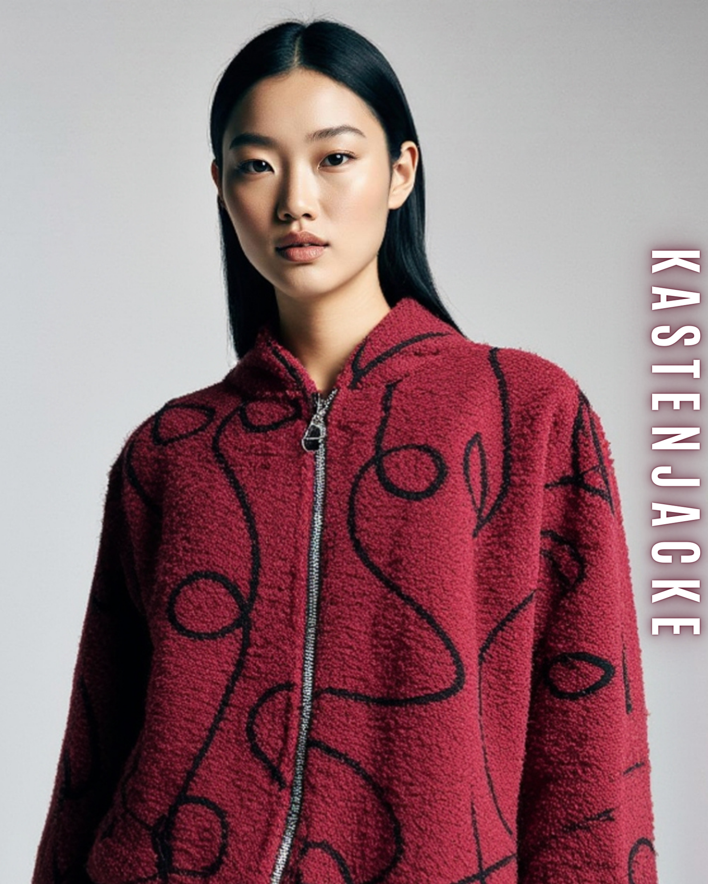 Gemusterte Kastenjacke mit Kapuze