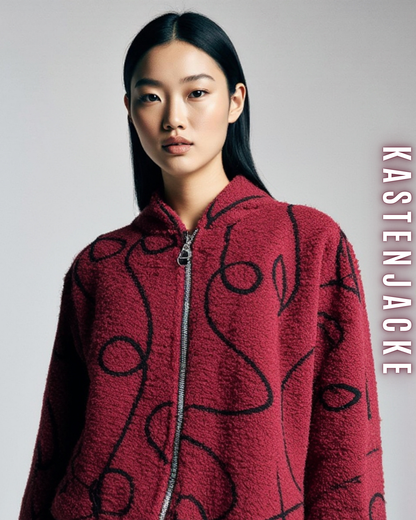 Gemusterte Kastenjacke mit Kapuze