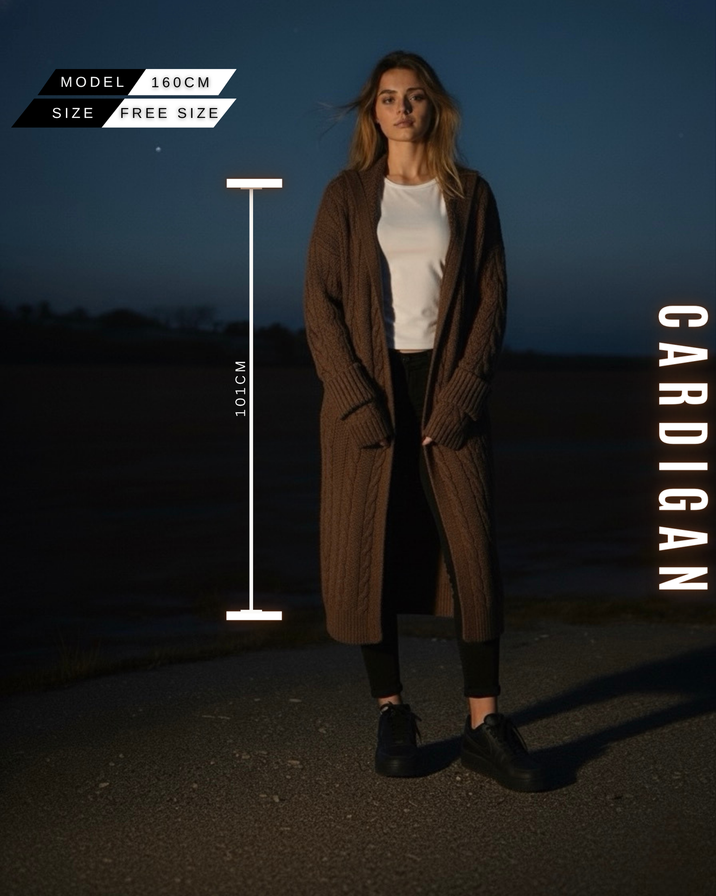 Langer Zopfstrick Cardigan mit Kapuze