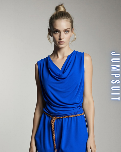 Jumpsuit mit Wasserfallausschnitt und Gürtel
