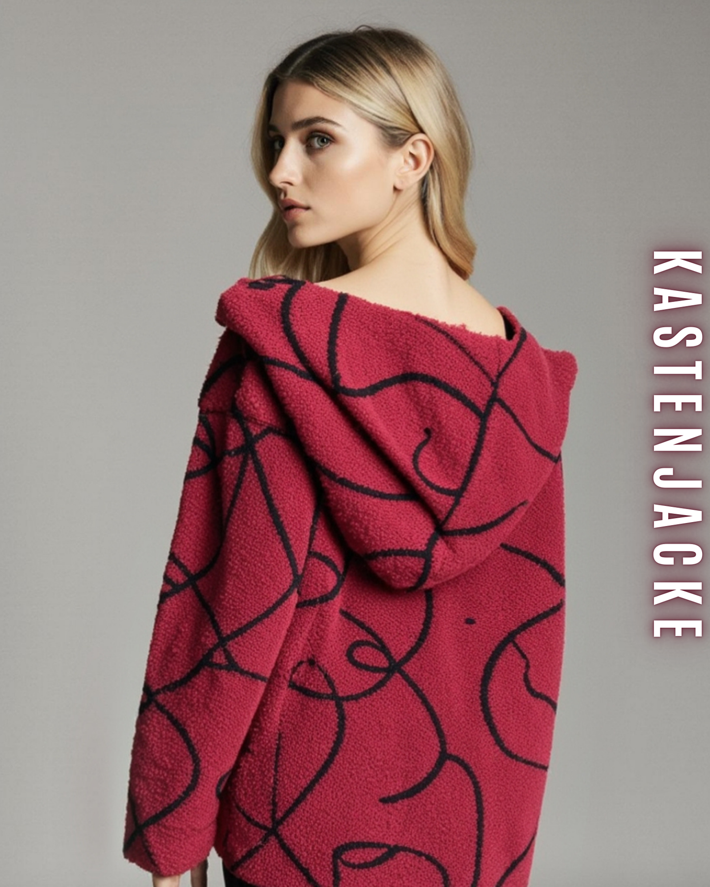 Gemusterte Kastenjacke mit Kapuze