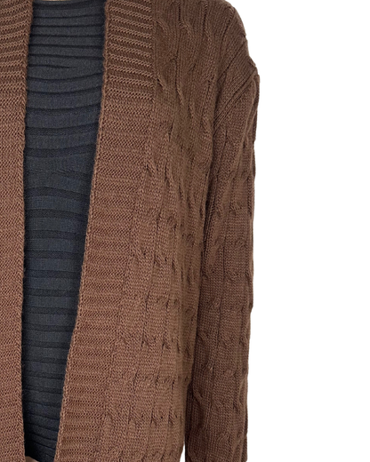 Langer Zopfstrick Cardigan mit Kapuze