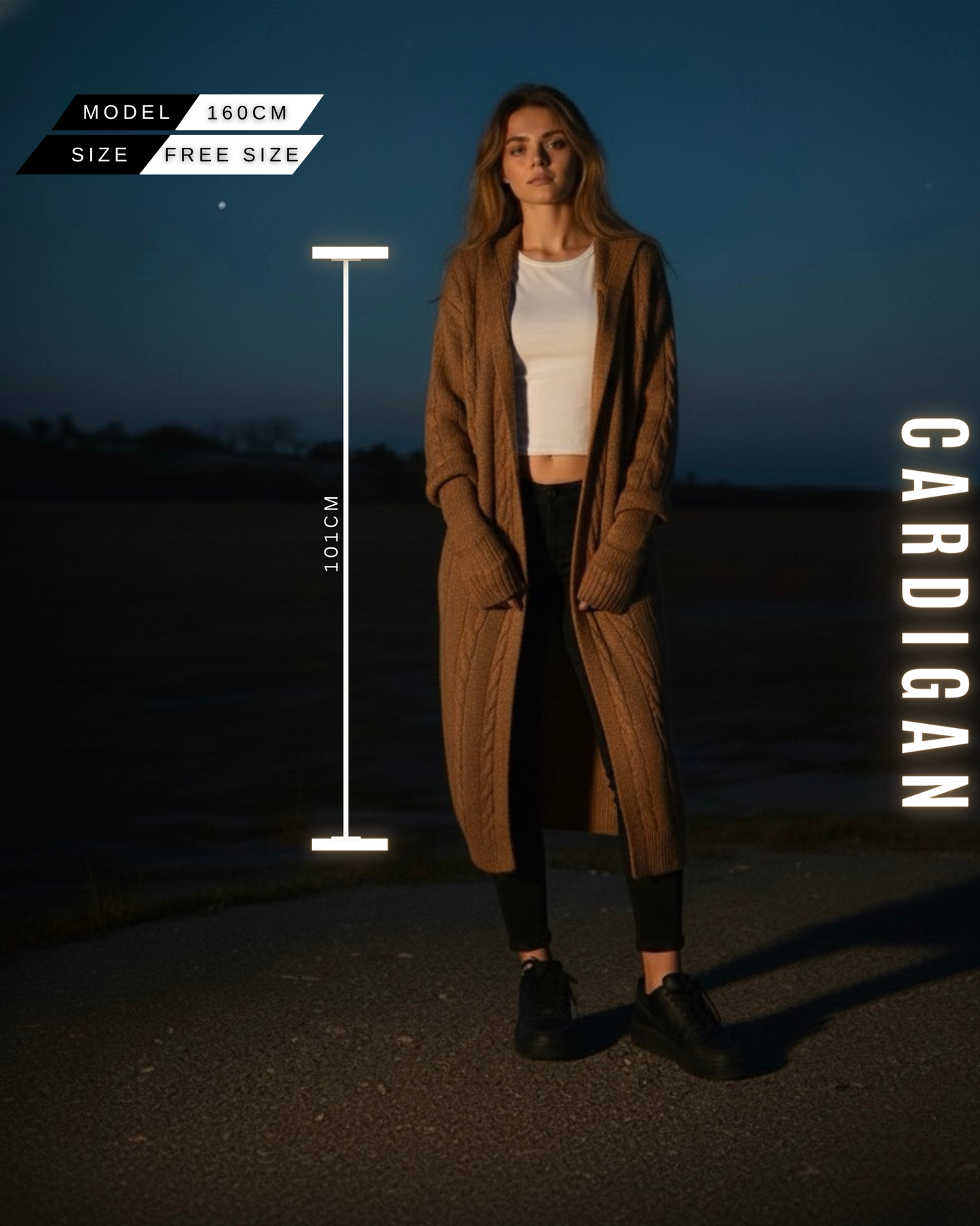 Langer Zopfstrick Cardigan mit Kapuze