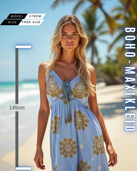 Boho-Maxi-Kleid mit Perlen und Spiegel