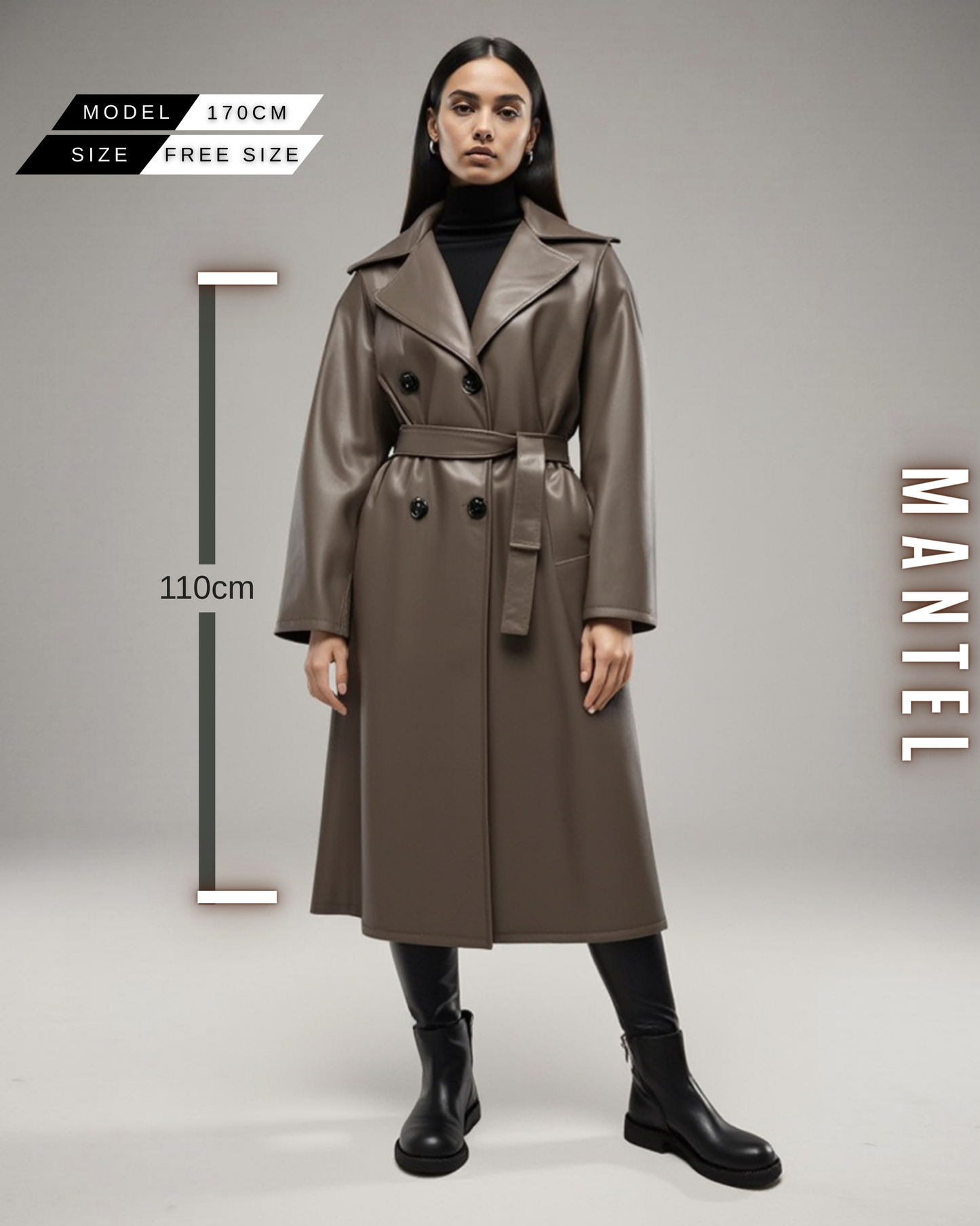 Eleganter Mantel – Leder-Optik und Bindegürtel