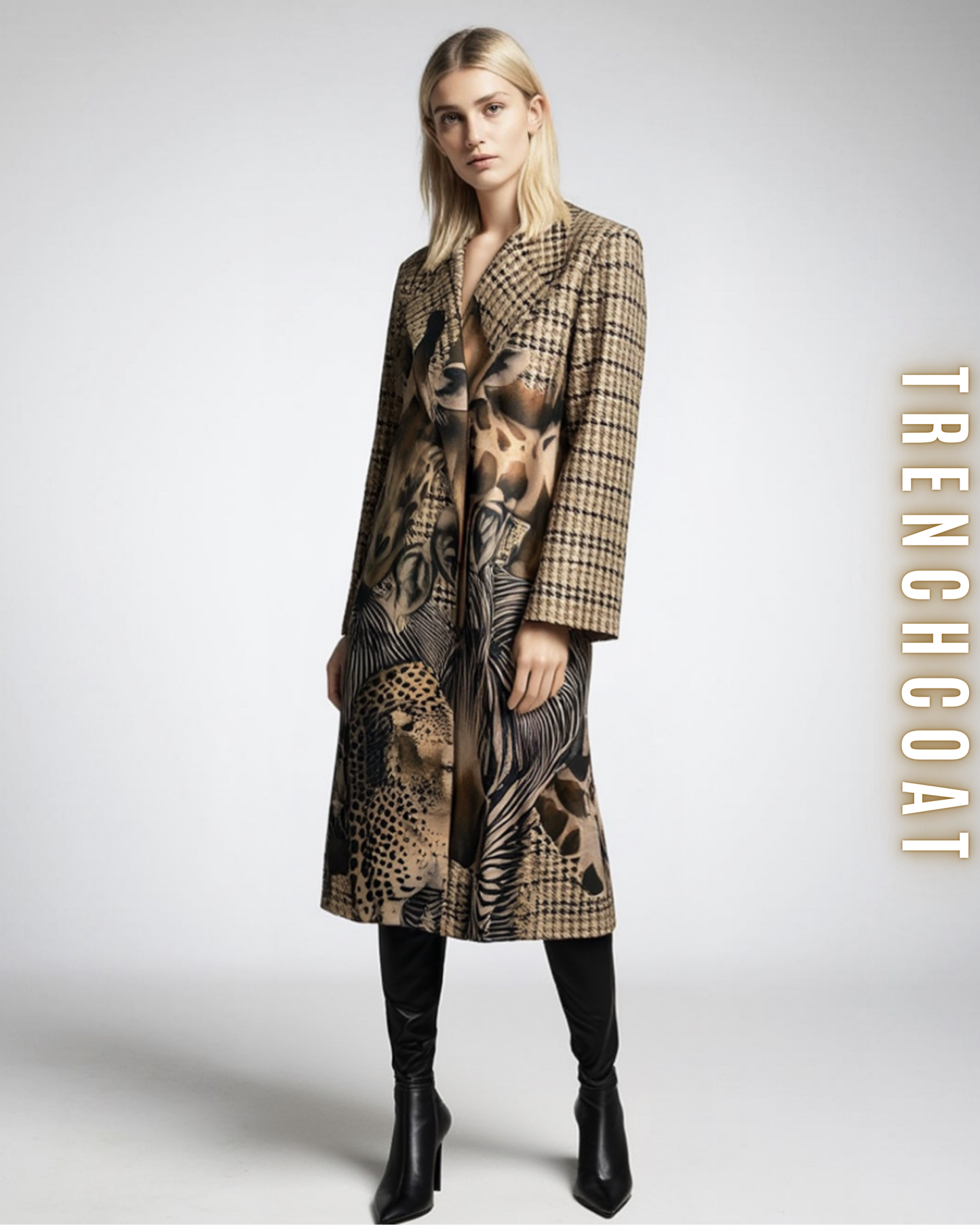 Gemusterter langer Trenchcoat