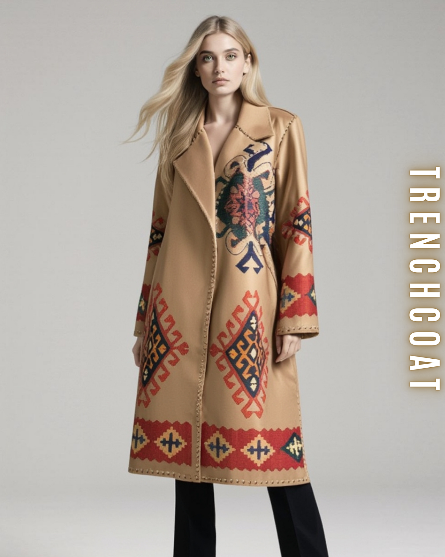 Gemusterter langer Trenchcoat