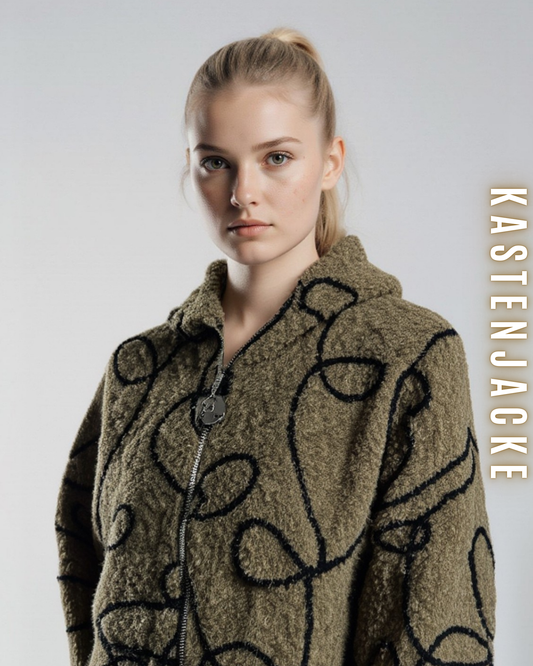 Gemusterte Kastenjacke mit Kapuze