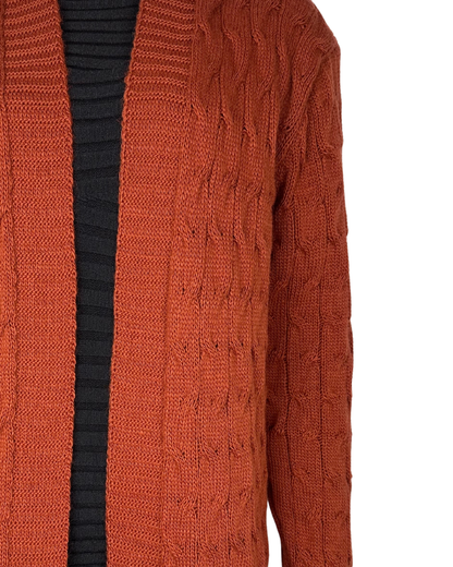 Langer Zopfstrick Cardigan mit Kapuze