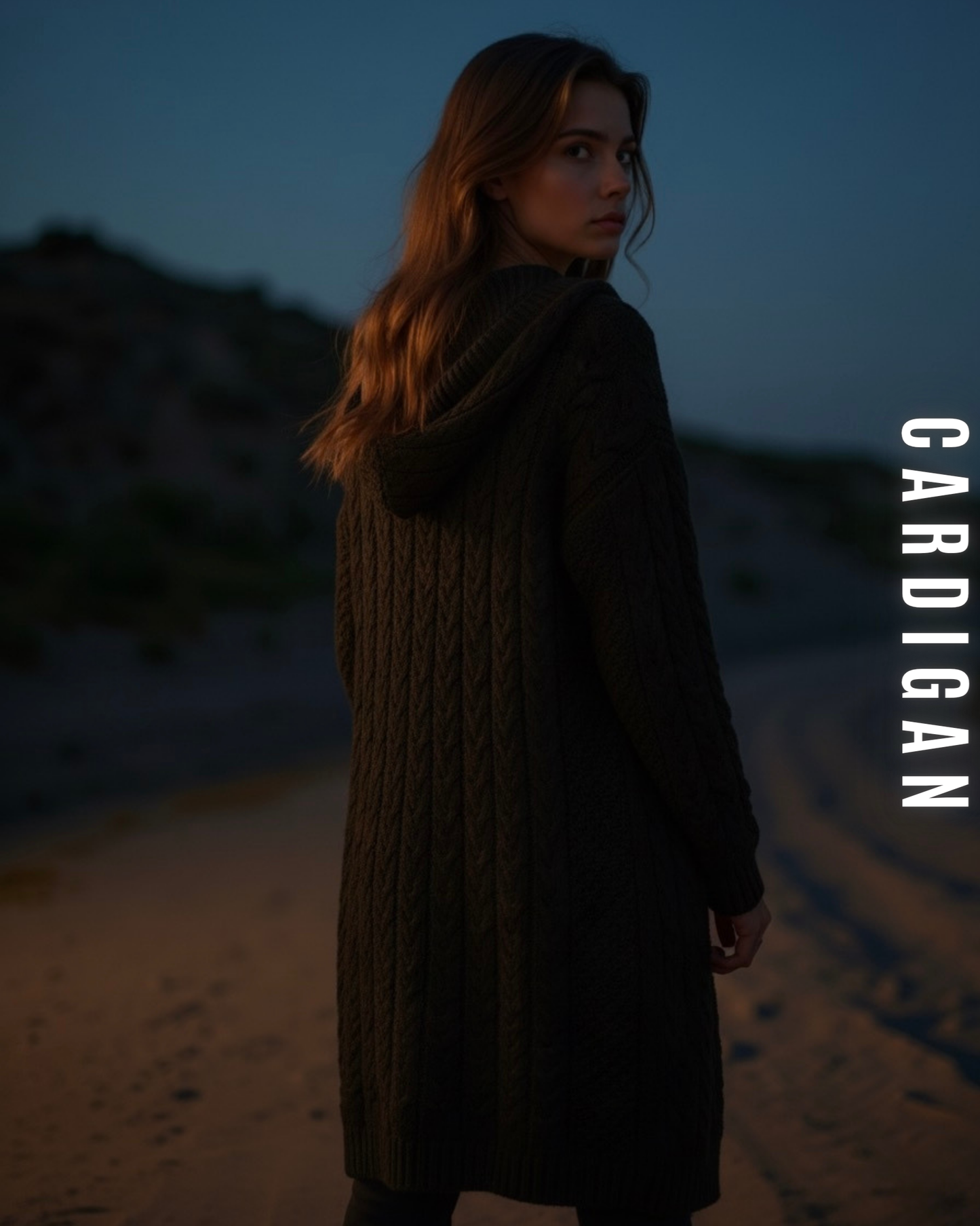 Langer Zopfstrick Cardigan mit Kapuze