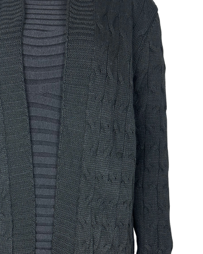 Langer Zopfstrick Cardigan mit Kapuze