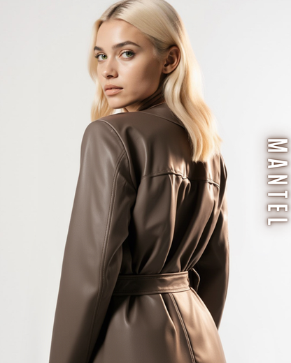 Eleganter Mantel – Leder-Optik und Bindegürtel