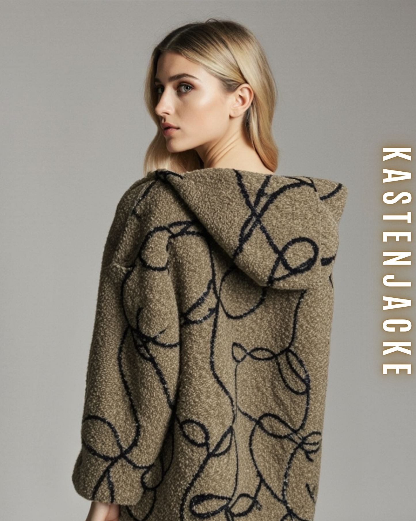 Gemusterte Kastenjacke mit Kapuze