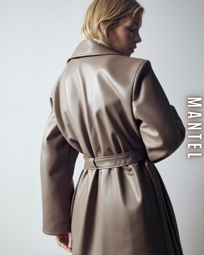 Eleganter Mantel – Leder-Optik und Bindegürtel