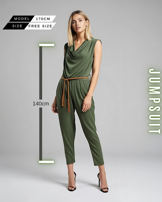 Jumpsuit mit Wasserfallausschnitt und Gürtel