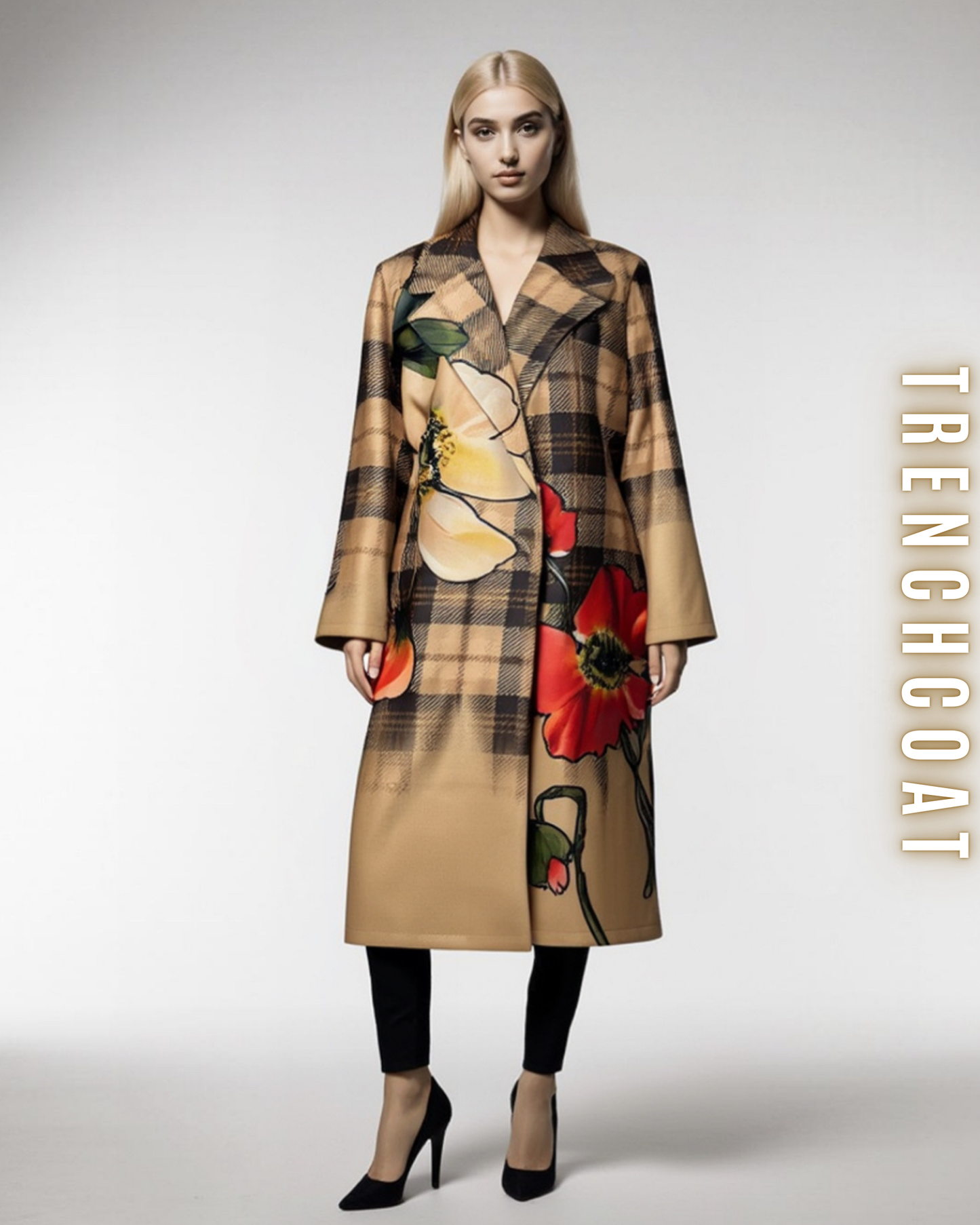 Gemusterter langer Trenchcoat