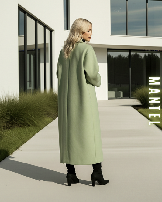 Damen Wollmantel im Kimono-Stil in Pastell-Mintgrün, Rückansicht