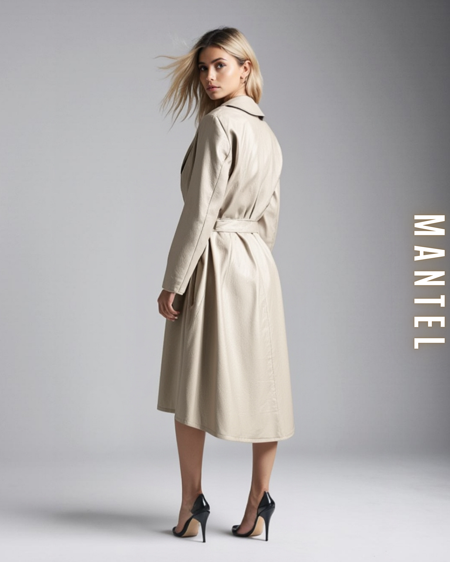 Eleganter Mantel in Leder-Optik mit Bindegürtel