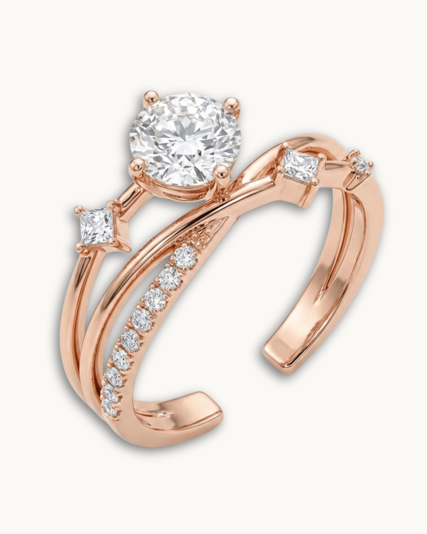 Seitenansicht der exquisiten Steinbesetzung und der fließenden Geometrie des ELEXUA Rings.