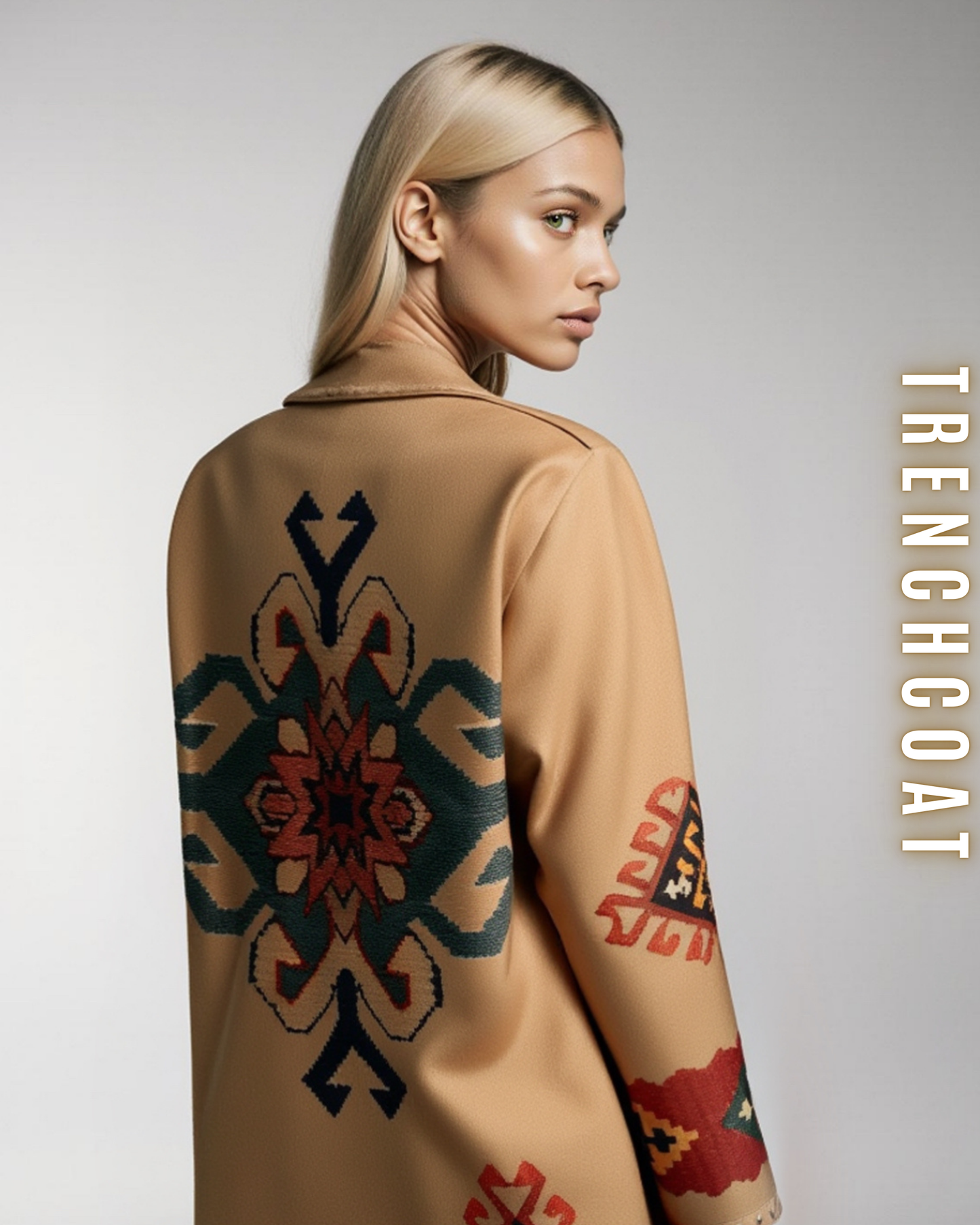 Gemusterter langer Trenchcoat