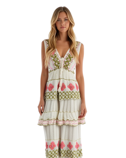 ELEXUA | Damen-Boho-Maxikleid mit Blumenmuster – Rosa/Orange/Gold